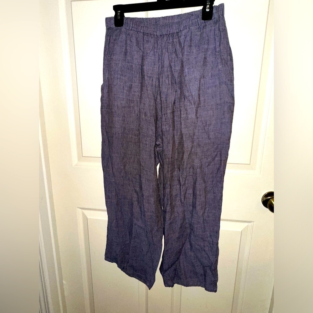 Flax by Jeanne Engelhart Casual Blue Linen wide leg Pants S boho lagenlook